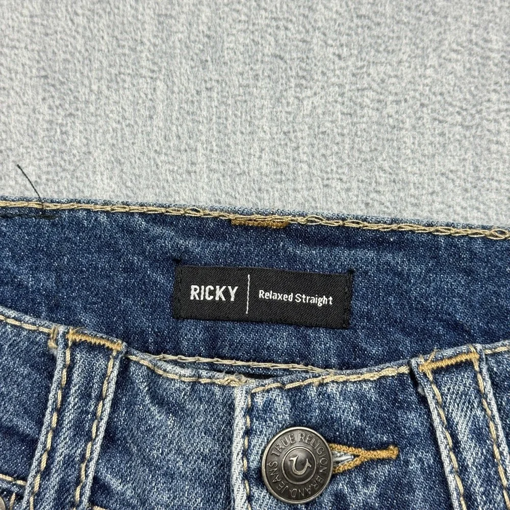 True Religion Jeans Mens 29X33 Blue Ricky Flap Big T Denim Relaxed Straight NWT